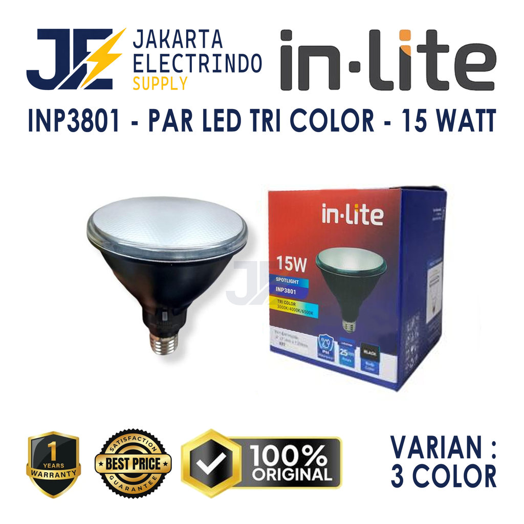 Inlite INP3801 LED Lampu PAR 38 E27 Spotlight 15W Tricolor Putih / Kuning - In-Lite PAR38 Spot Light