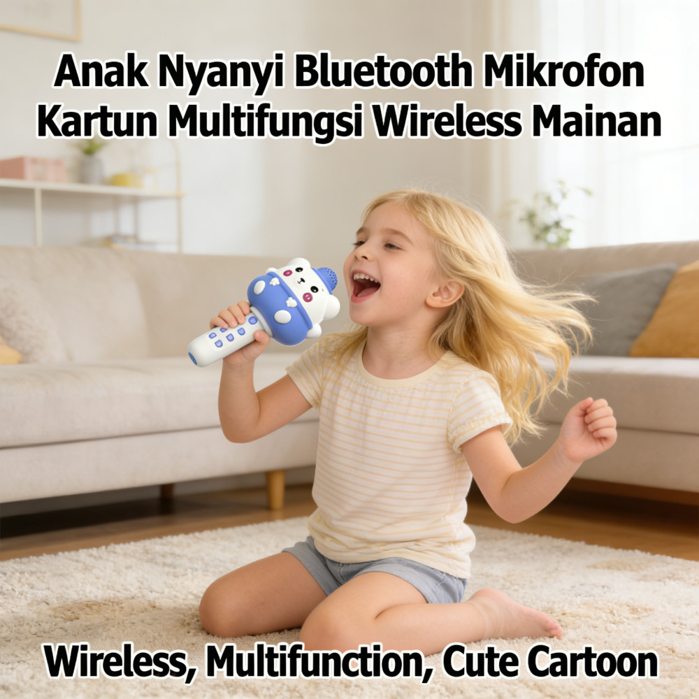 Mikrofon Kartun Anak-anak Mainan Speaker Nyanyi Bluetooth Wireless Anak Mikrofon Multifungsi