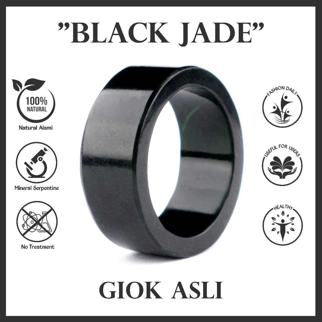 Cincin Pria Wanita Batu Giok Hitam Natural Original Jade