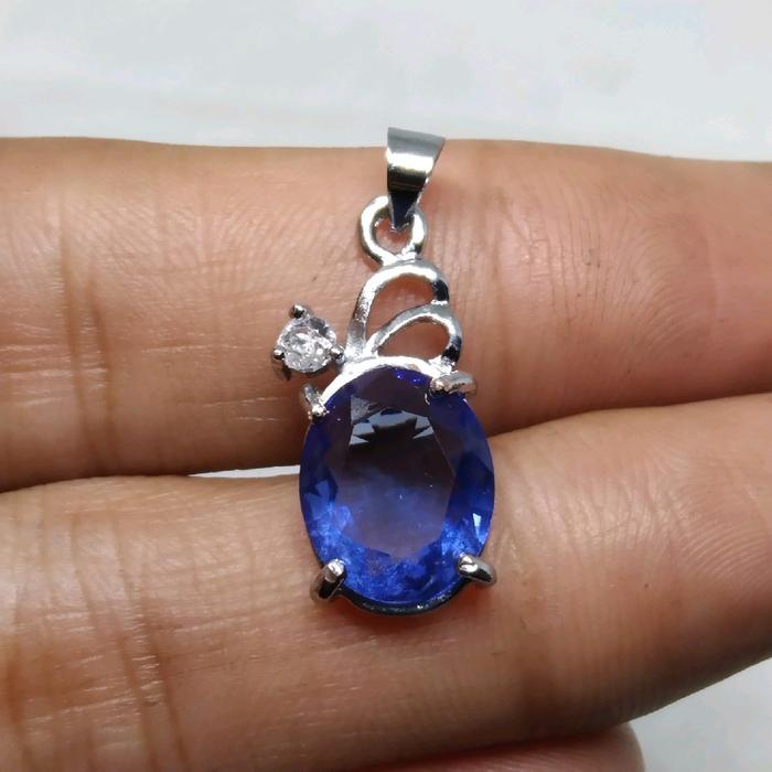 JGA Liontin kalung cewek  batu permata blue safir