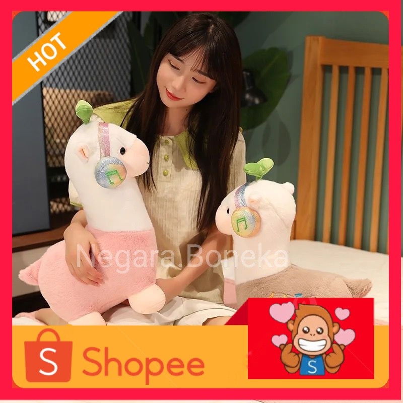 Boneka Alpaca Dengar Musik Bahan Plush Impor / Boneka Alpaca 28cm Boneka Unicorn Hadiah Ulang Tahun