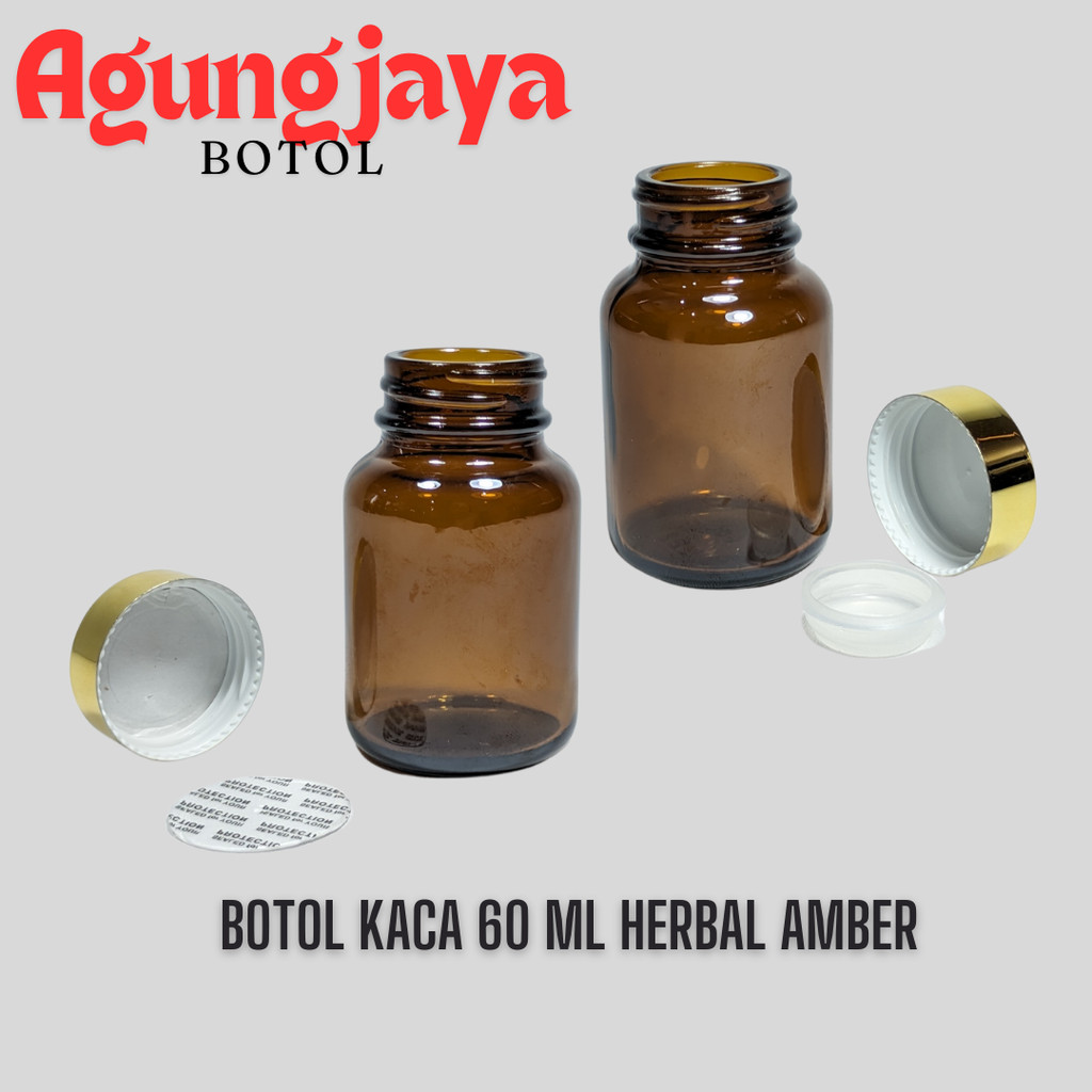 Botol Kaca Tablet 60 Ml Herbal Amber  / Botol Obat / Botol Tablet / Botol Kapsul / Botol Obat Kosong