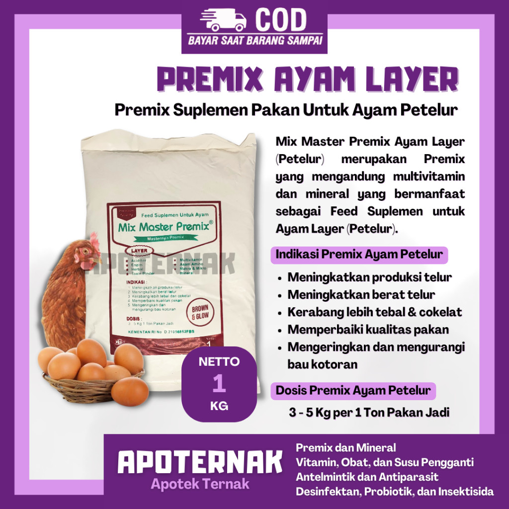 MIX MASTER PREMIX AYAM PETELUR 1 KG - Suplemen Pemacu Produksi dan Kualitas Telur - Premix Ayam Pete