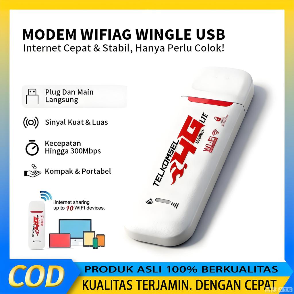 Modem WiFi 4G LTE Portable USB Mifi 500Mbps Semua Operator (Telkomsel Indosat Tri XL Axis By.U) Supp