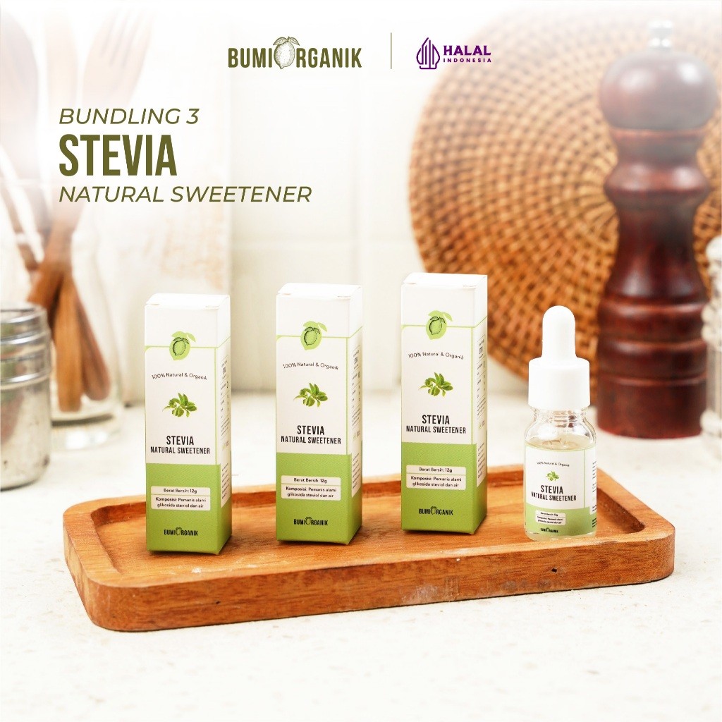 BUNDLING 3 PCS STEVIA - BUMI ORGANIK / STEVIA CAIR / STEVIA TETES / STEVIA PENGGANTI GULA / GULA DIE