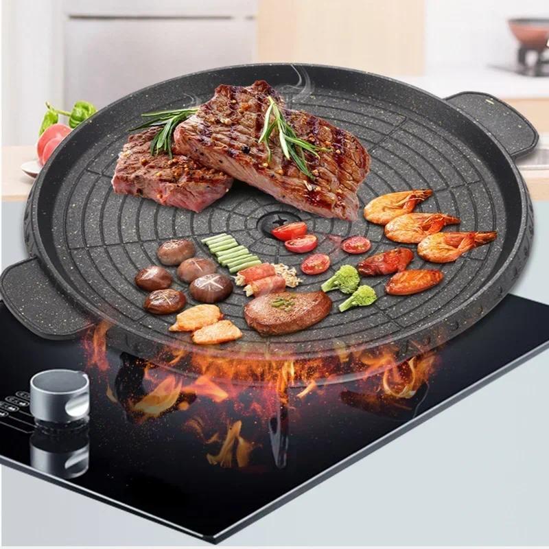 3 Shape 32cm Korean Maifan Stone Grill Pan Non-stick Portable Household Outdoor BBQ Plate Smokeless 