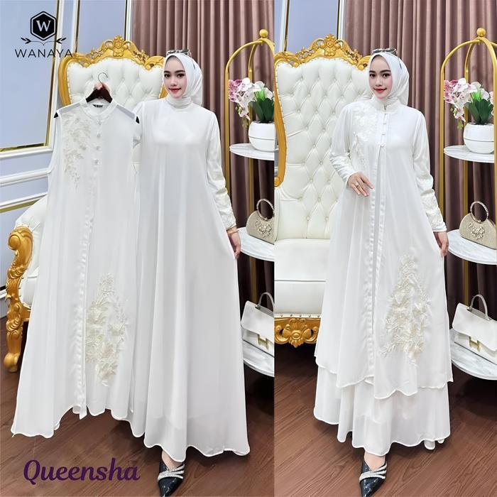 Queensha Gamis Mewah Wanita Muslim Ceruty Babydoll Premium Gramasi 105-110 Gsm Dress Syari Terbaru R