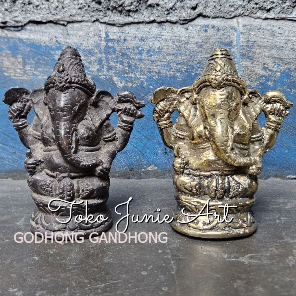 Patung Kuningan Dewa Ganesha warna emas dan hitam 10 cm Kode Ptk45 LSP2