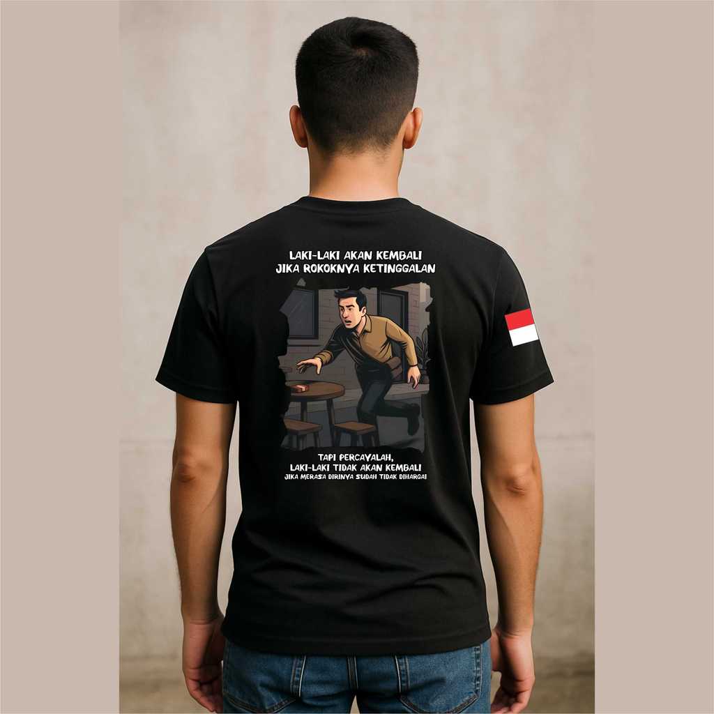 SKM KAOS DISTRO PRIA ATASAN KATA KATA PRIA AKAN KEMBALI JIKA ROKOK KETINGALAN / KAOS T-SHIRT NYAMAN