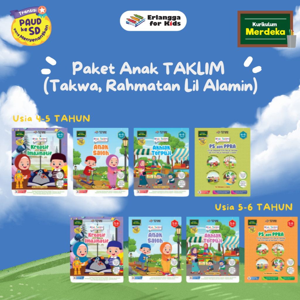 [Erlangga ] Buku Paket Tk/Paud: Paket Anak Taklim Isi 4 Buku - Kurikulum Merdeka