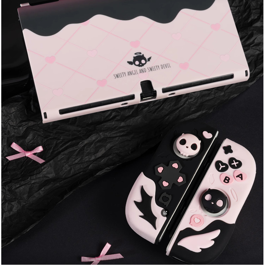 Sweet Skull Hard Back Case Shell Protector For Nintendo Switch 2/NS Oled Controller Thumb Grip Cap A