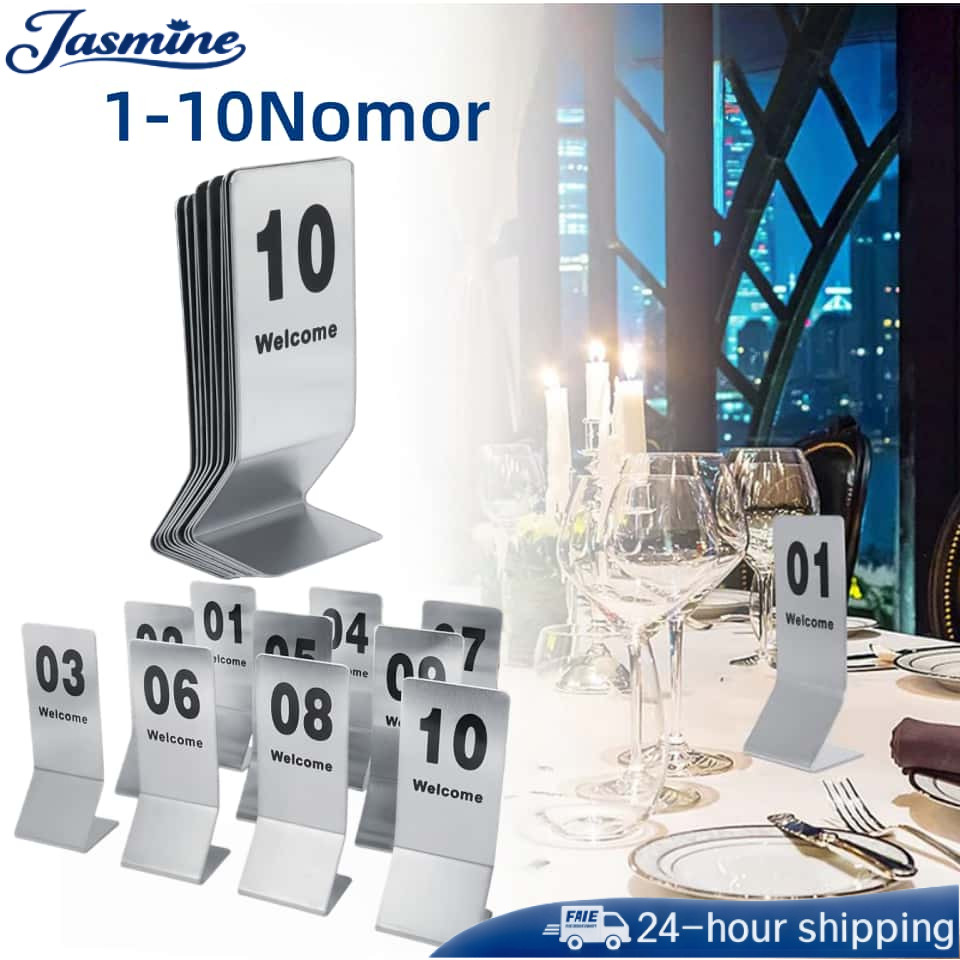 10pcs Nomor Meja Stainless Nomor 1-10 Nomor Meja Cafe Nomor Meja Restoran