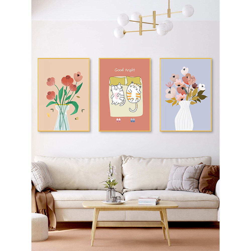 Triptych Tanaman Hijau Segar Premium Anti Luntur: Hiasan Dinding Sofa Ruang Tamu & Dapur Modern Mini