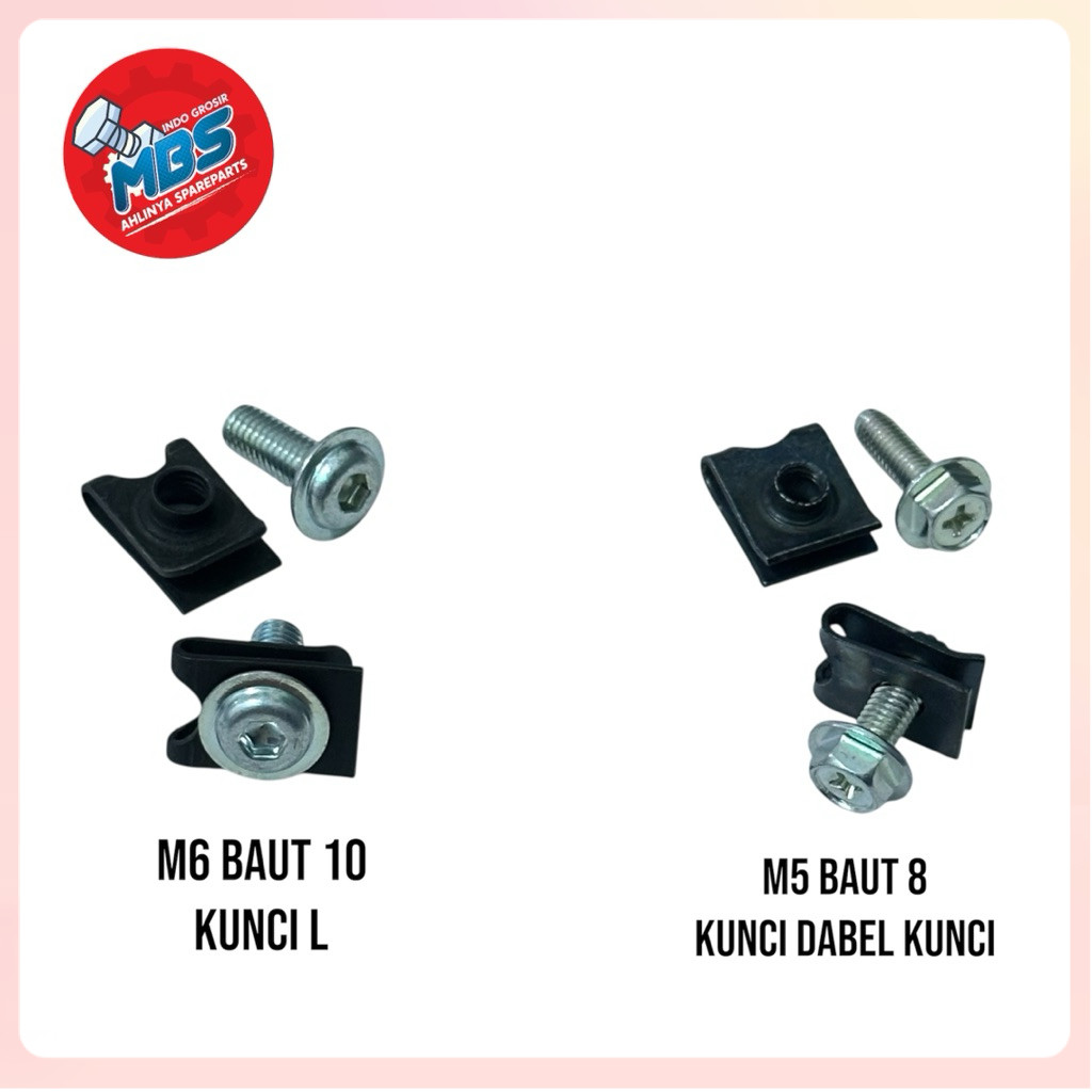 TERLARIS BAUT CLIP KLIP M6 BAUT 10 KUNCI L ddan M5 BAUT 8 FLANGE TOPI DABEL KUNCI ORIGINAL
