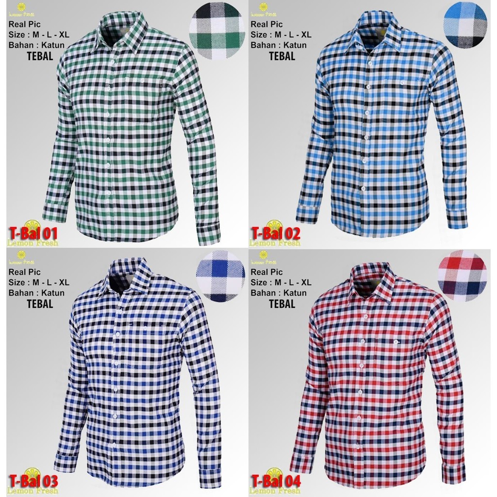 T-BaL - Baju Kemeja Pria Slimfit Kotak Lengan Panjang terbaru 2018 Tebal LemonFresh Baru