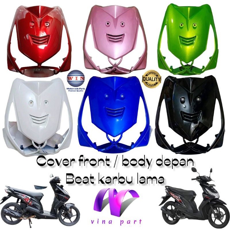 front panel tameng kap body depan Beat karbu kvy hitam putih hijau pink Merah marun biru tua merk wi