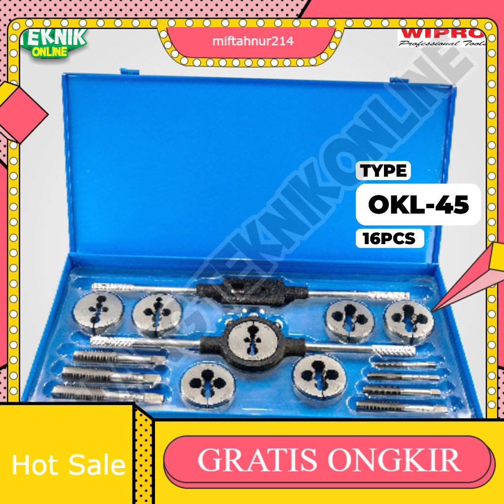 Hand Tap Die 1 SET 16Pcs 23Pcs WIPRO OKL-45 PKL-47 / Alat Snai Snei Senai Tap Ulir Baut Mur 16Pcs 23