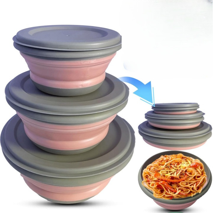 3Pcs Mangkuk Piring Makan Lipat 300ml 600ml 1200ml Foldable Silicone Lunch Box Set Wadah Bekal Makan