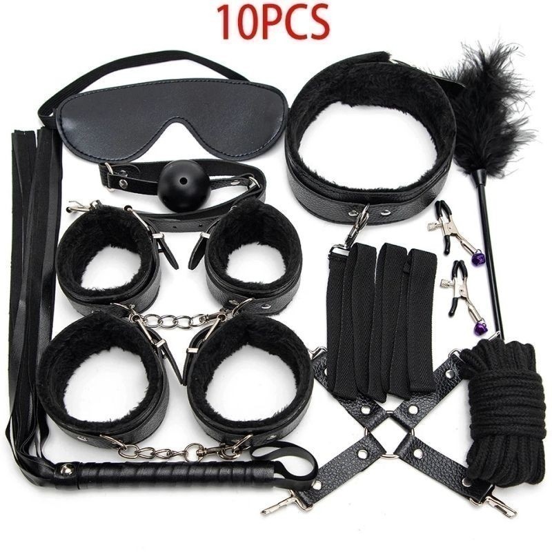 Set Tali Borgol pengikat kaki dan tangan Lingerie Handcuff Tali Ikat 10pcs Hitam