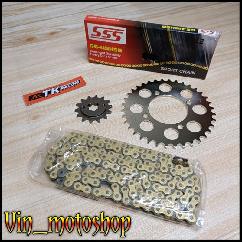 gear set 415 RX king / Jupiter z / MX / Vega / force 1 TK racing rantai gold SSS 415HSB panjang 130L
