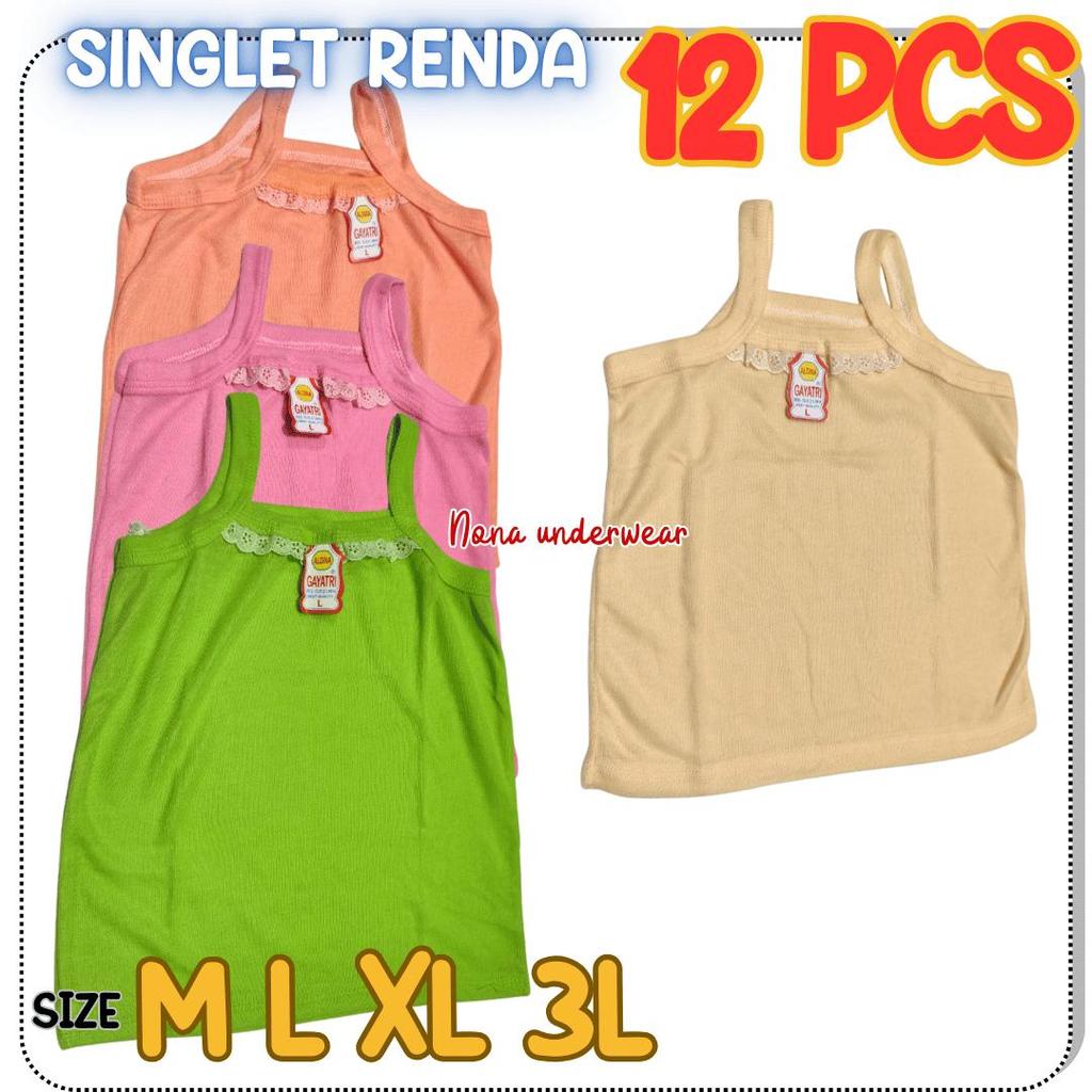 12 Pcs Kaos Dalam Anak Perempuan Singlet Anak Remaja PAUD TK SD SMP SMA Motif Aksen Renda Lucu