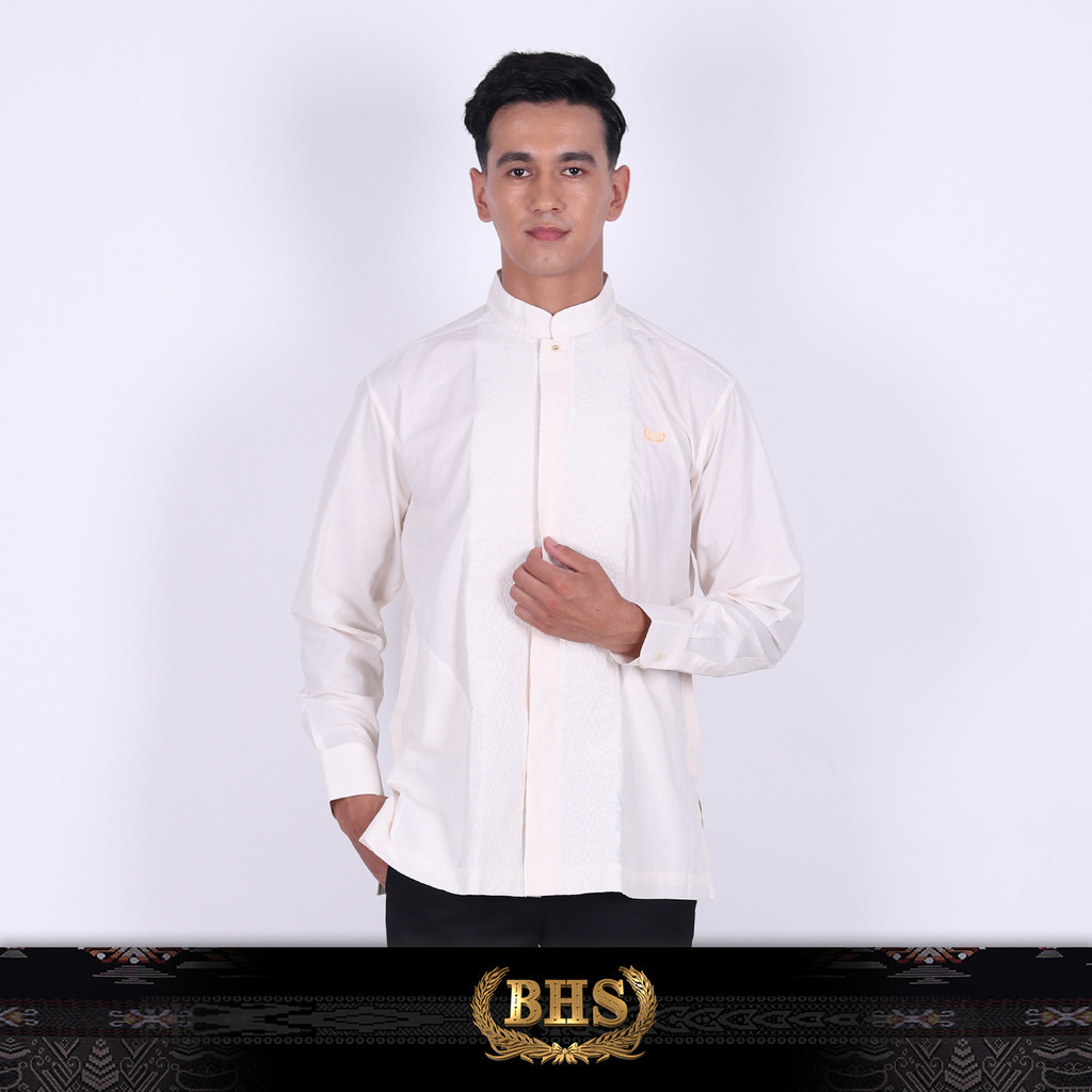 Baju Koko BHS Classic Motif Ahnaf Cream BHS Original Baju Muslim BHS