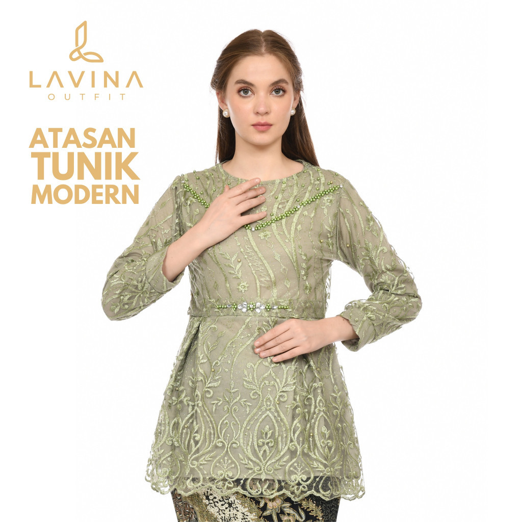 Lavina – Atasan Shabira Kebaya Premium Tile Bordir Mutiara Model Modern Elegan untuk Wisuda Kondanga
