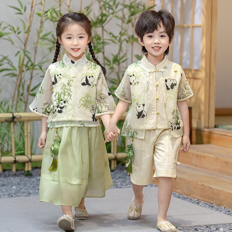 Bonika Panda Qipao Son & Daughter Couple Set /Setelan Qipao Anak Laki-Laki Dan Perempuan