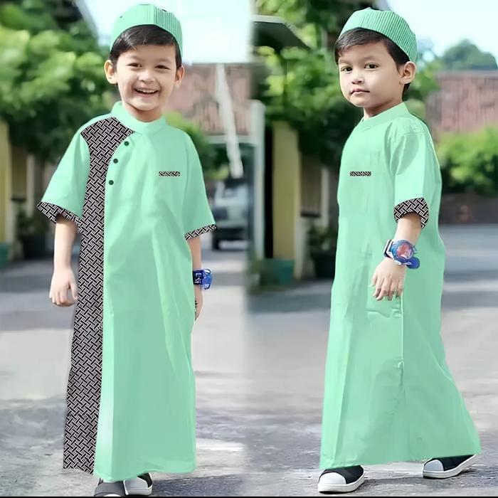 PROMO SETELAN ANAK LAKI-LAKI BAJU JUBAH ANAK LAKI-LAKI 1-12 TAHUN - HIJAU SAGE, S