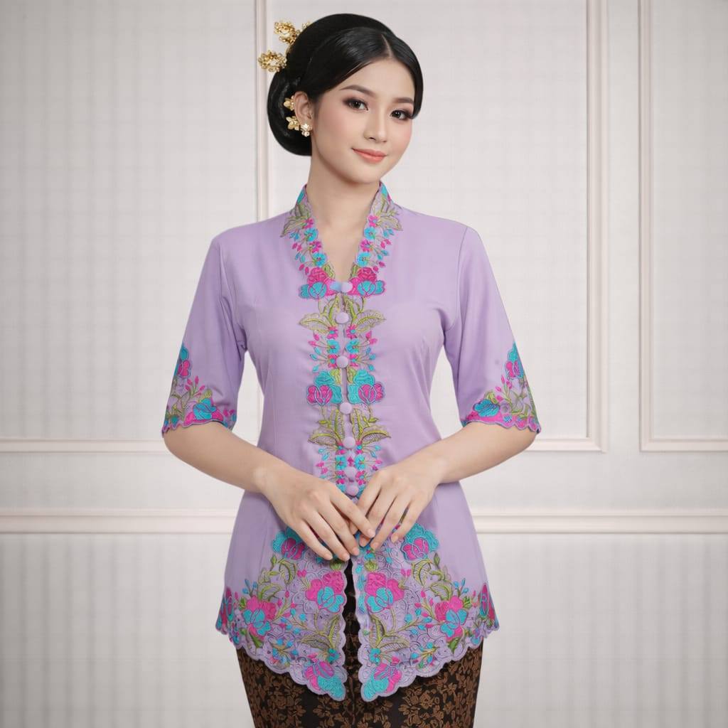 Kebaya Encim Bordir Pendek Ungu Lilac Satiana 719