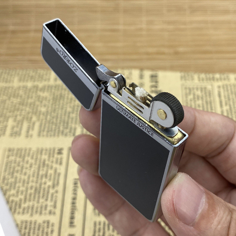 Zorro Ultra-thin Gold Label Bright Chrome Resin Black  Lighter Retro Windproof Men's Gift Good Quali