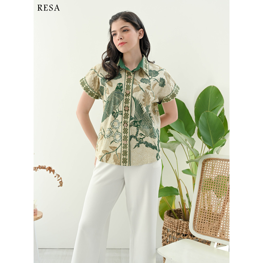 Evercloth Resa Kemeja Batik Wanita Kerah Kancing Cewek Batik Couple  Atasan Batik Wanita Blouse Wani