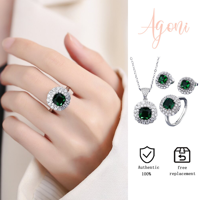 Kalung Liontin Cincin Batu Permata Zamrud Berlian Penuh Inlaid Fashionable High-End