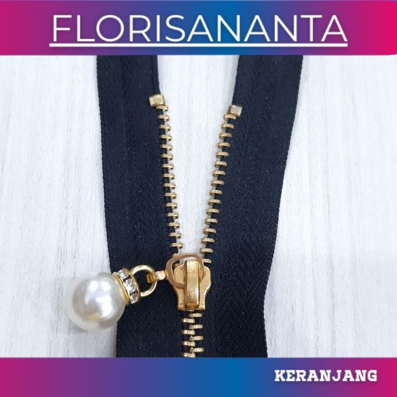 TERLARISMURAH Resleting, zipper kuningan variasi pearl(imitasi)slider-kepala mutiara/monte, YKK ukur