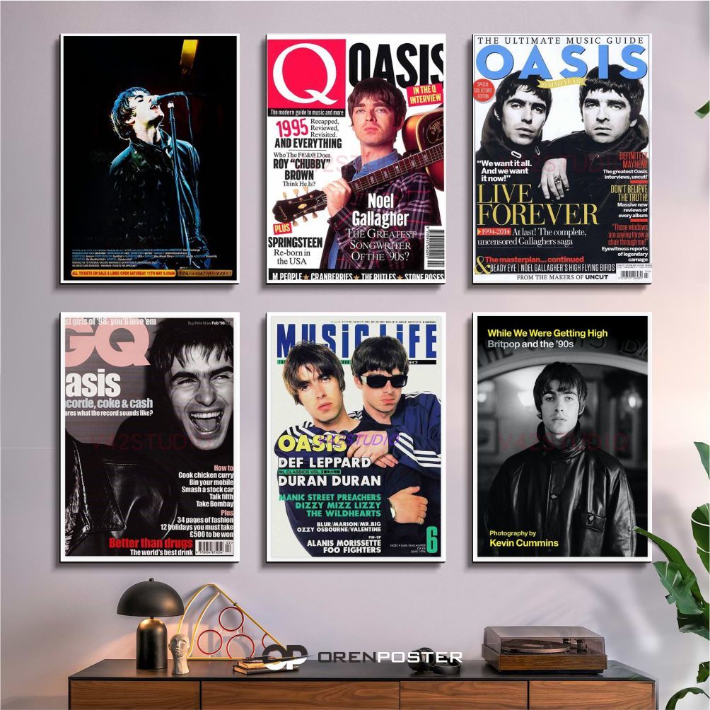 Poster Bingkai Kayu 20x30 A4 Oasis Band Magazine Cover Style Decor British Rock Surrounding pajangan