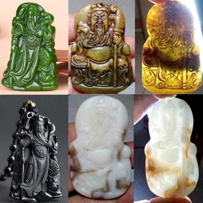 liontin yellow jade stone ukiran DEWA KWAN KONG