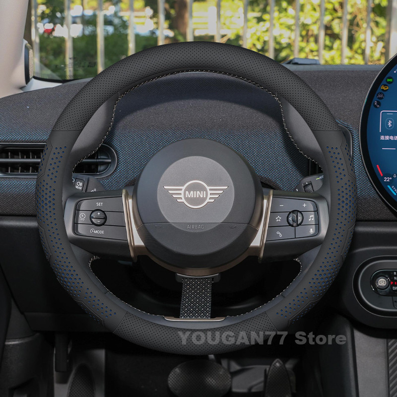 Leather Car Steering Wheel Cover For BMW MINI Cooper 2024 2025 Non-slip Auto Steering Wheel BMW MINI