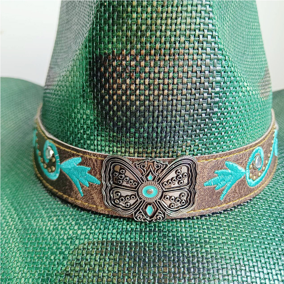 2026Cowboy hat summer straw hat unisex cowboy hat jazz cowboy straw hat wide brim hat spray paint cu