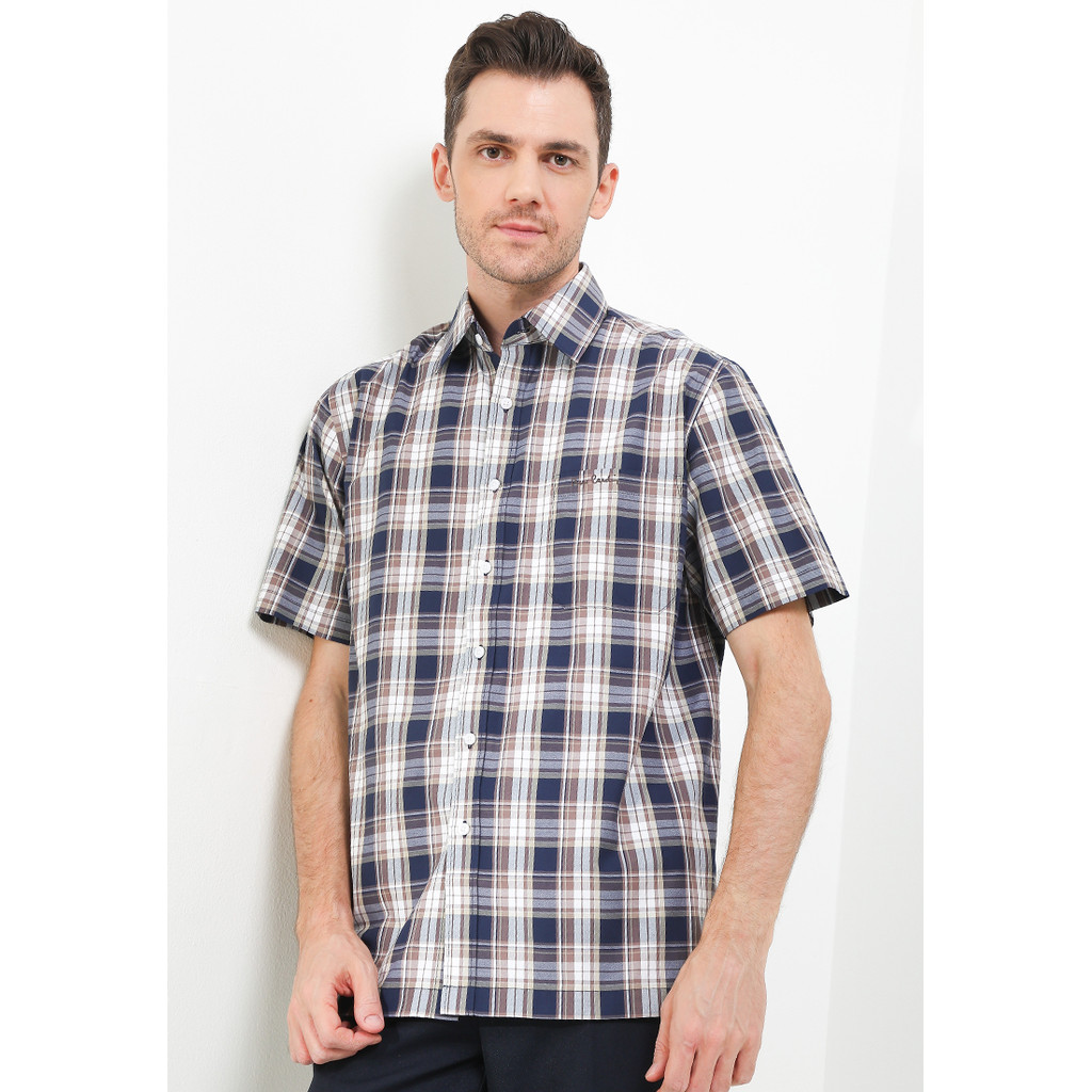 Kemeja Lengan Pendek Pierre Cardin Iron Oxygen Check - Blue Smart Casual Look