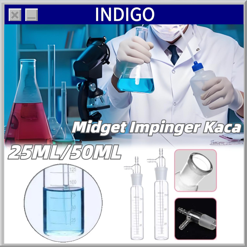 Midget 25ml 50ml Midget Impinger Tabung Pengambilan Sampel Gas Kaca Impinger Tanpa Skala