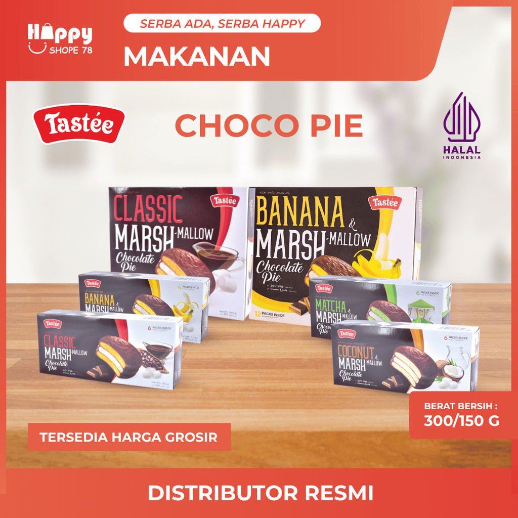 TASTEE Choco Pie Marshmallow Snack Rasa Classic / Matcha / Banana / Coconut