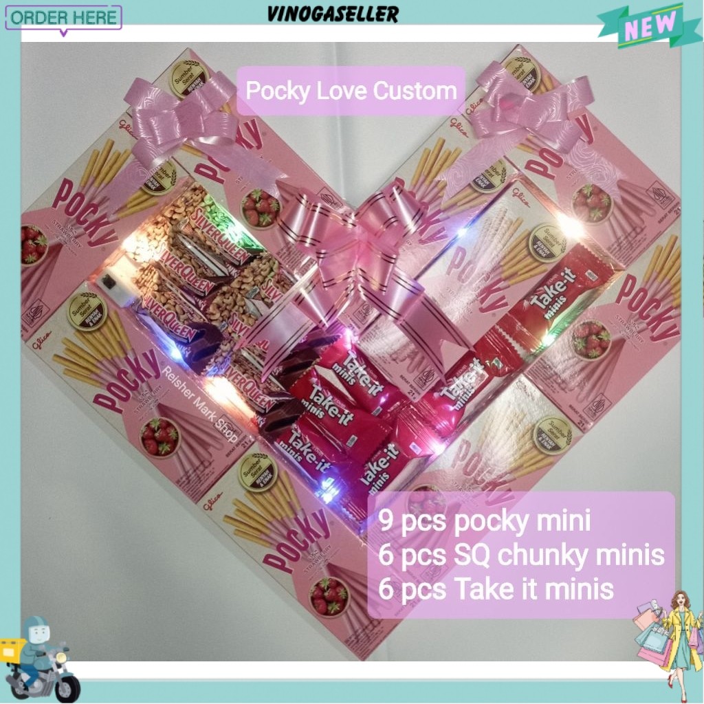 Pocky Love custom (9 pocky mini + mix coklat minis)