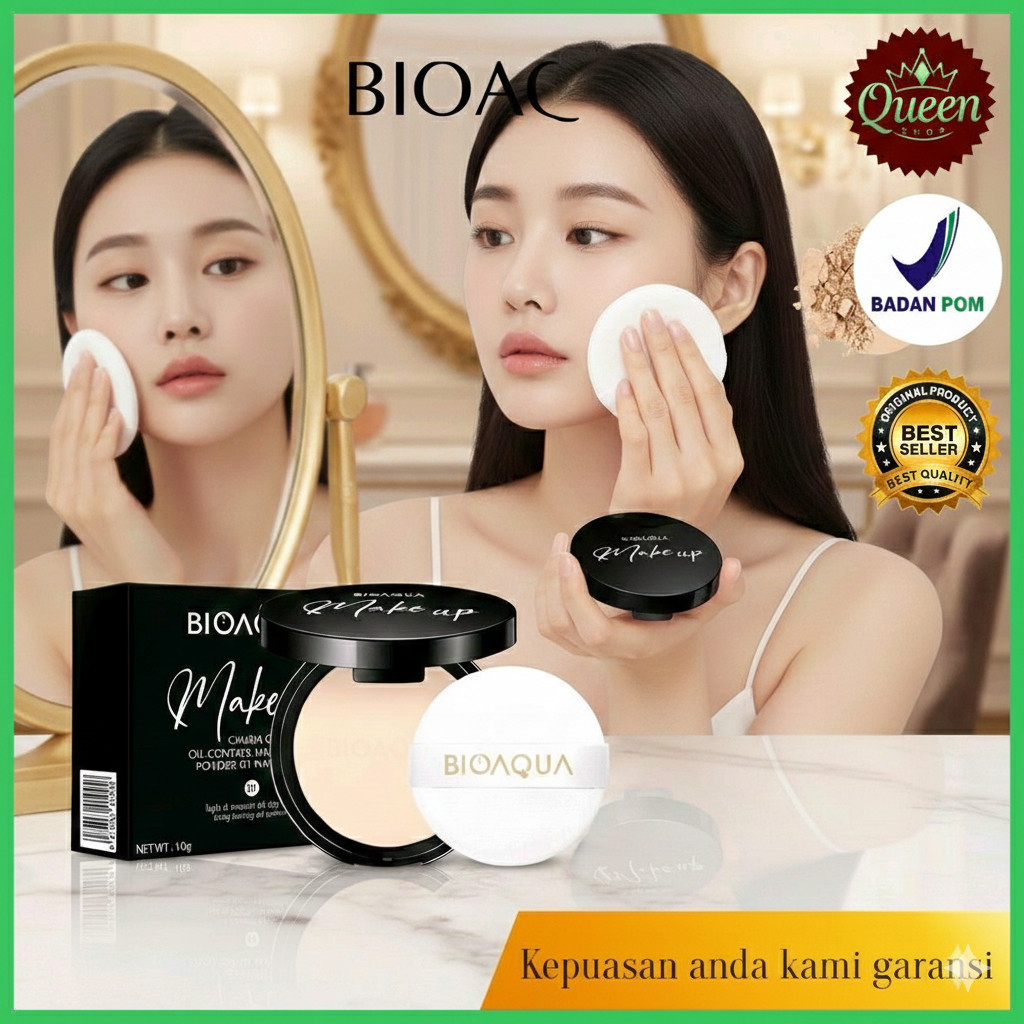 BIOAQUA Compact Powder Make Up BPOM - Bedak Padat Glowing Tahan Lama & Anti Air