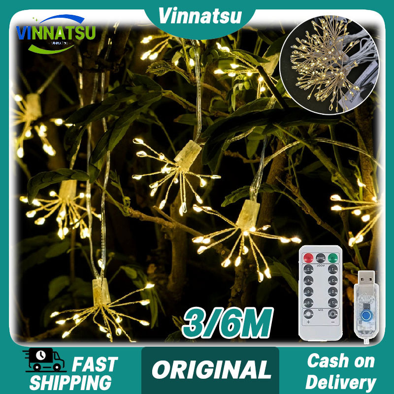 Vinnatsu 1.5/3/6M Lampu Kembang Api USB 200 Led Lampu Bintang Lampu Dekorasi Halaman Lampu String Ka
