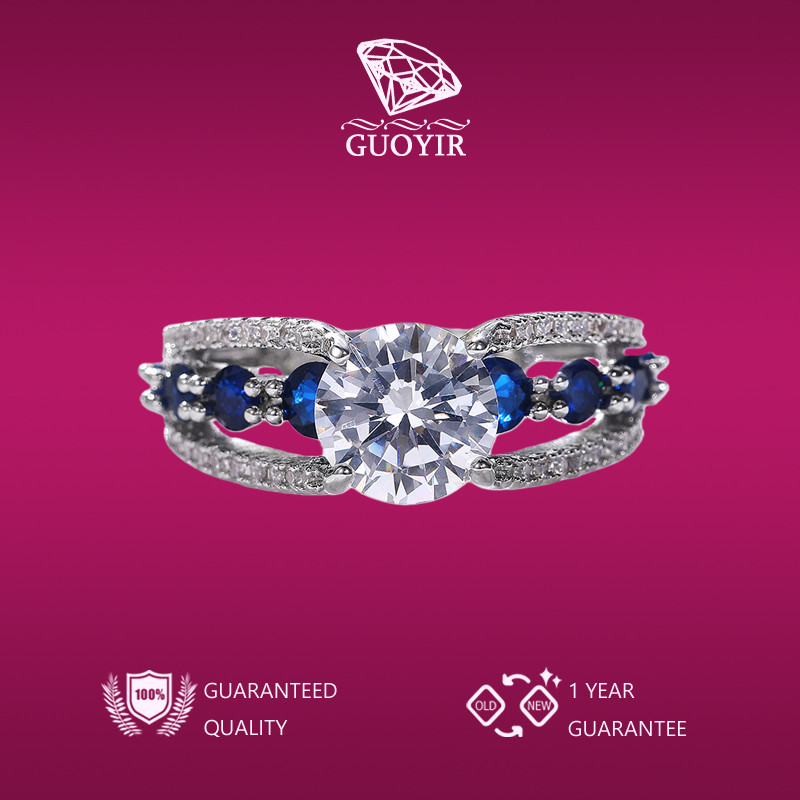 GUOYIR Cincin Zircon Biru Berongga Kreatif Mewah