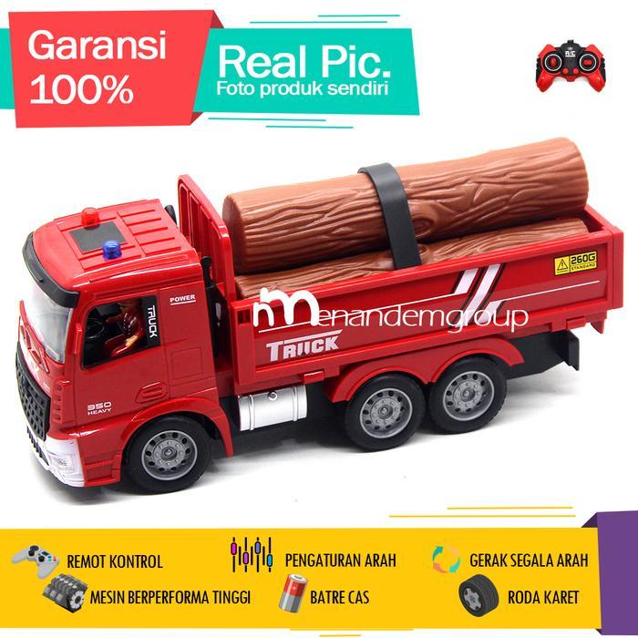 Mainan Mobil Remot Kontrol RC Dump Truk Tambang Kayu Batre Cas LED - Merah by Allshopibamz