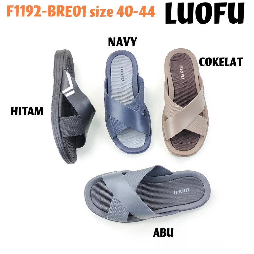 LUOFU F1192-BRE01 ORIGINAL jelly sandal karet empuk murah pria silang  cowok selop importLuofu Bara 