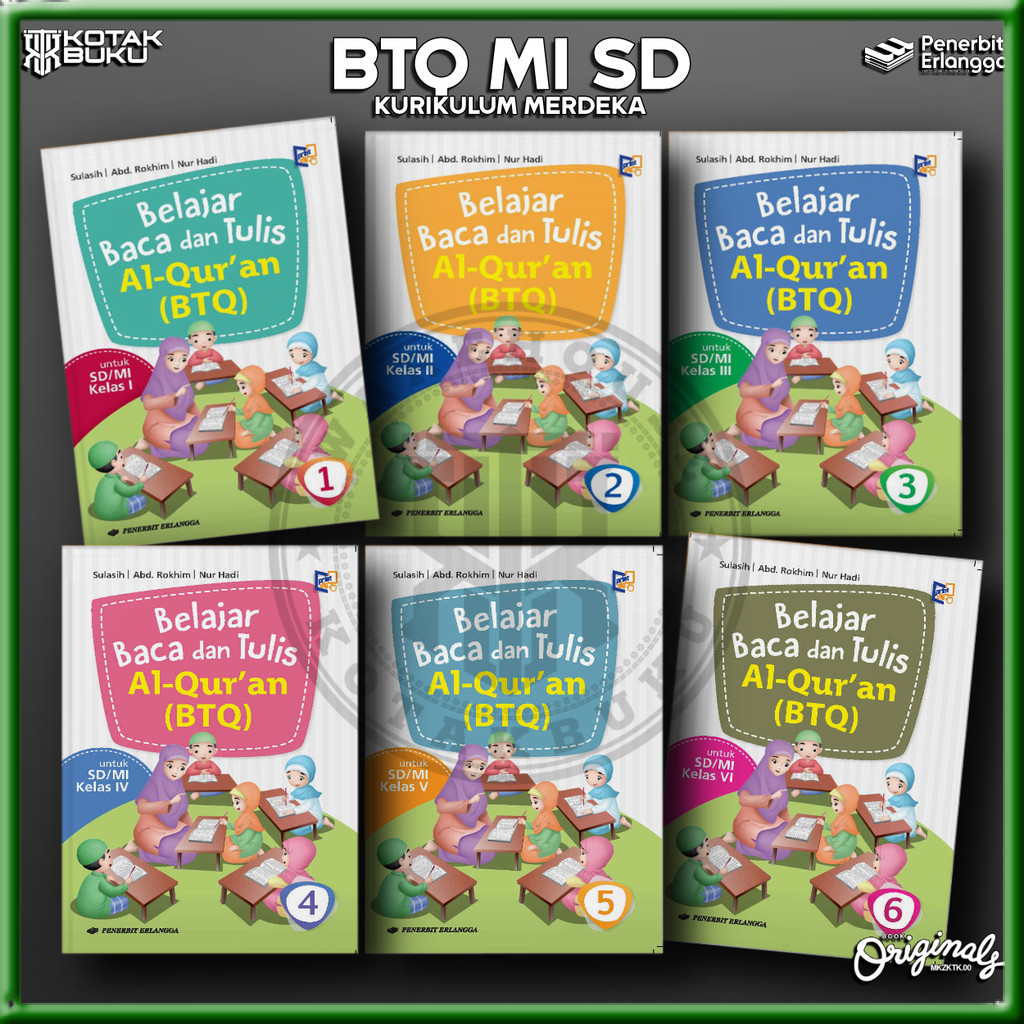 [ Erlangga ] Buku  Belajar Baca Dan Tulis Al-quran / BTQ Kelas 1 2 3 4 5 6 SD MI / BTQ SD
