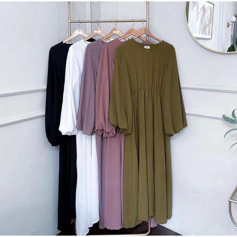 AMOLA Gamis muslim wanita terbaru ukuran jumbo lengan panjang bentuk balon size S M L XL XXL XXXL