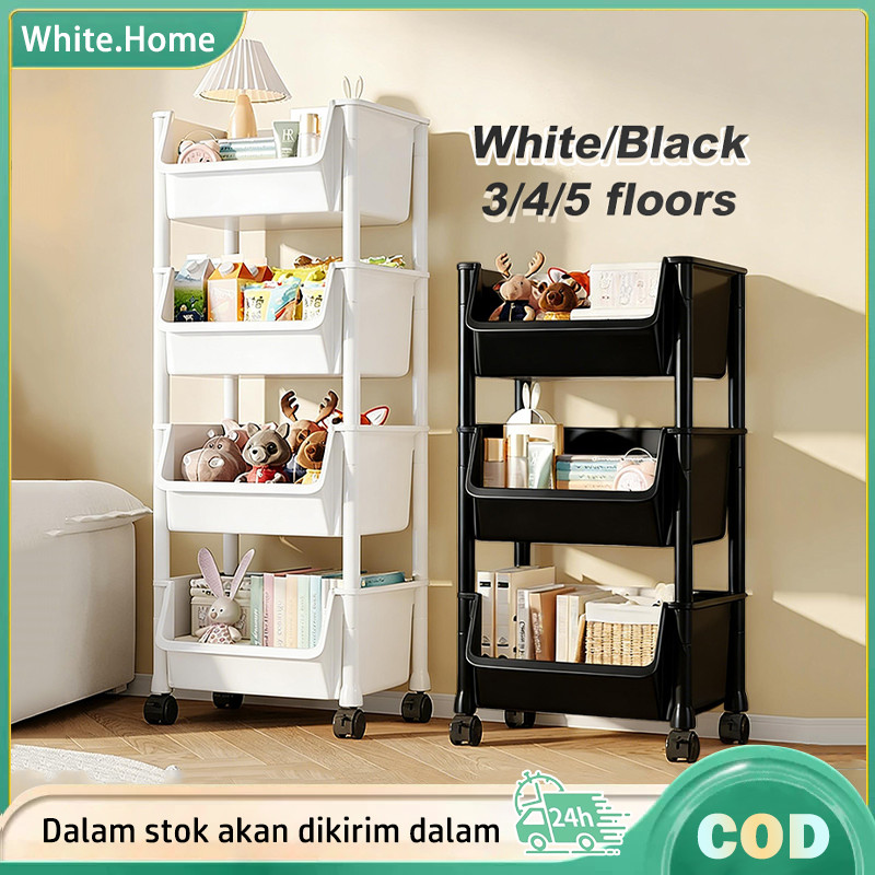 Rak Susun Serbaguna 3/4/5 Tingkat dengan Roda Rak Buku Mainan Dapur Kamar Mandi
